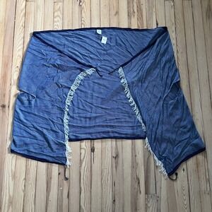 NWT J Crew Blue Modal Wool Blend Poncho Wrap Shawl Lightweight Open Front Fringe